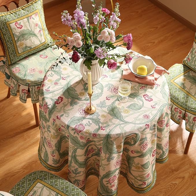 patdrea Vintage French Linen Tablecloth,Round,Diameter 55"-Cecilia A
