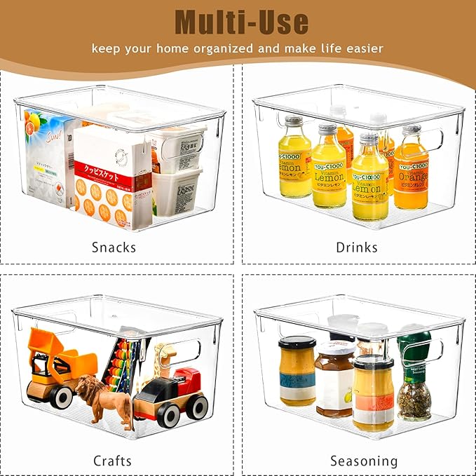 Freebat 12 Pack Clear Storage Bins with Lids, 7 Quart Pantry Organizer Bins