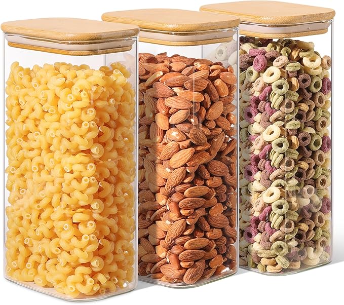 ComSaf Glass Storage Containers With Lids 1.8 Qt, 3 Pack Pantry Organizers