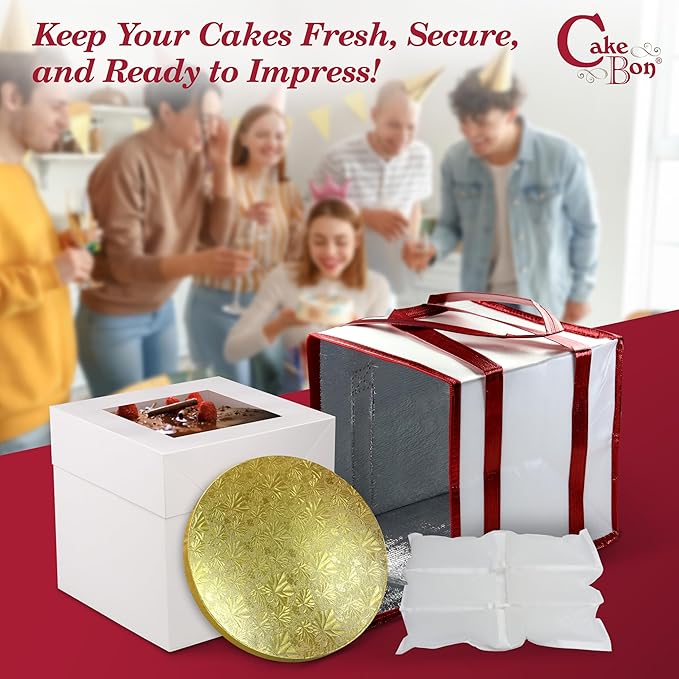 Cakebon 10" Cake Box Drum Insulated Bag Gold Round Smooth 1Pack