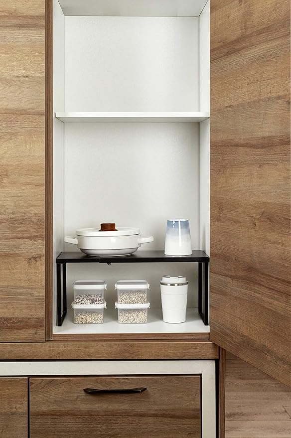 Nxconsu Expandable Cabinet Shelf, Shelf Riser for Cabinets, 10" Black
