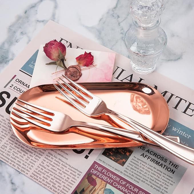 Liacere 200 Pack Rose Gold Forks Disposable - 7.4 inch Heavy Duty Plastic Forks - Heavyweight Plastic Fork - Rose Gold Silverware for Catering, Parties, Dinners, Wedding＆Mother's Day＆Valentine's Day