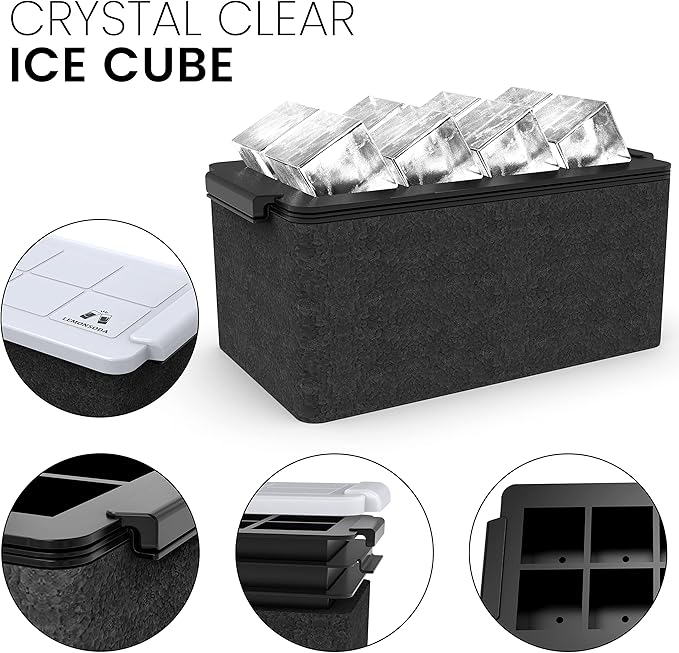 LEMONSODA Crystal Clear Ice Cube Tray, Makes 8 2 Inch Square Molds