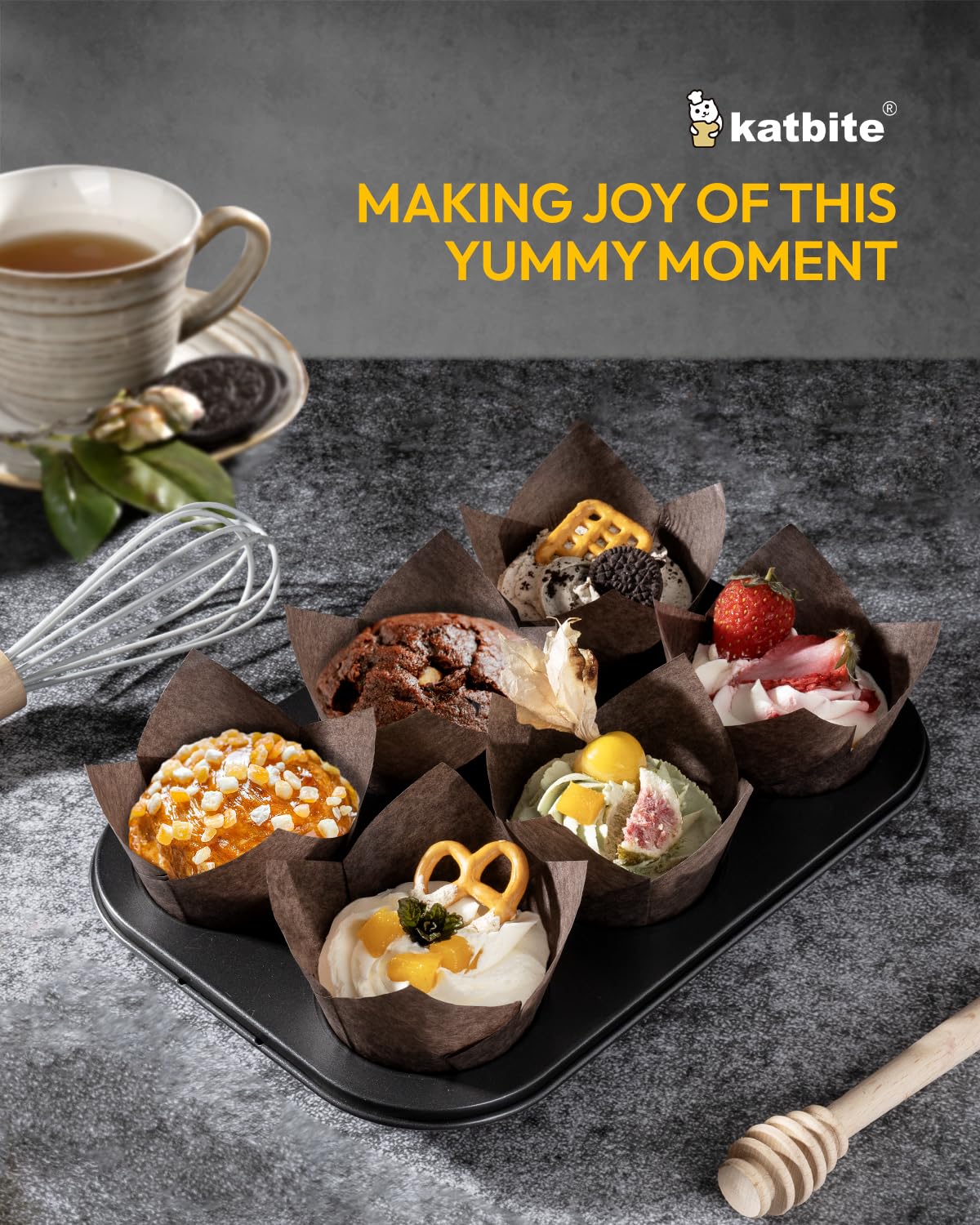 Katbite Tulip Cupcake Liners 200PCS, Muffin Baking Cups Holders, Coffee