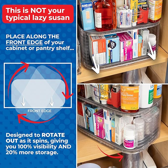 Mighty Susan 2-Tier Lazy Susan Pantry Organizer – Steel Reinforced Turntable for Kitchen Cabinets & Pantry Storage – Heavy-Duty Can Organizer Holds Up to 30 lbs – Rotates 360° – Includes 2 Bonus Bins