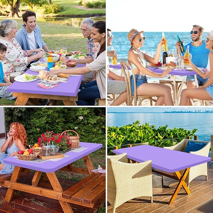 homing Rectangle Table Cloth Cover, Water-Resistant Polyester Elastic Fitted Tablecloth, Fits for 4 Foot Folding Tables, Washable Table Protector for Picnic, Camping, Outdoor (Lavender, 24" x 48")