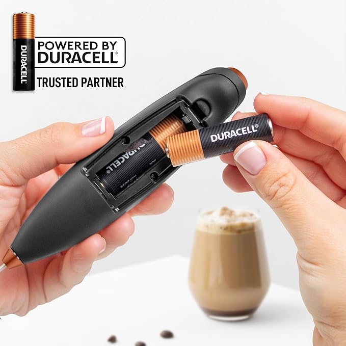 Zulay Kitchen Powerful Milk Frother Wand With Duracell Batteries - Ultra Fast Handheld Drink Mixer - Electric Whisk Foam Maker for Coffee, Lattes, Cappuccino & Matcha - Double Whisk - Black Copper