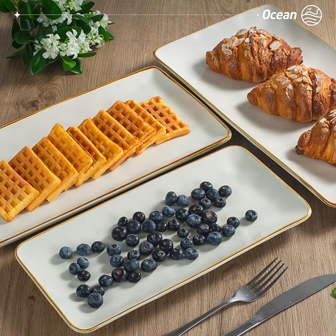 Famiware Serving Platters Set of 3 Sizes - Rectangular, Vanilla White