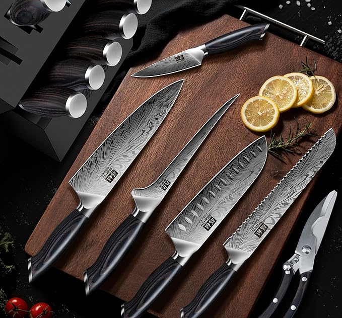 SHAN ZU 16 Pieces Knife Set, Knife Block Set in Powder Steel