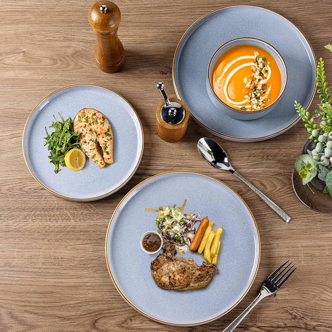 GBHOME Dinnerware Sets for 4, 12 Pieces Ceramic Plates and Bowls Set