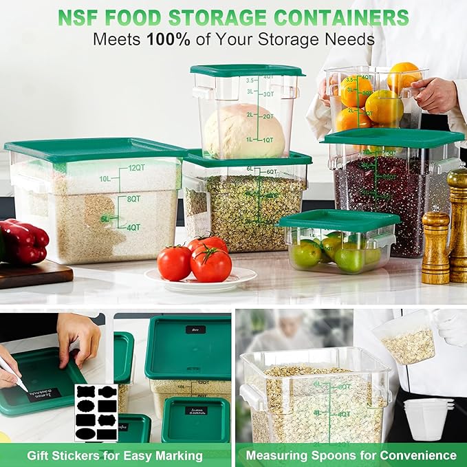 RVGMBO 2QT&4QT NSF Food Storage Containers with Lids: 4 PCS [Total Food Grade][Hot&Cold Resistant] Commercial Clear Food Storage Containers for Restaurant Kitchen Proof Dough, Green