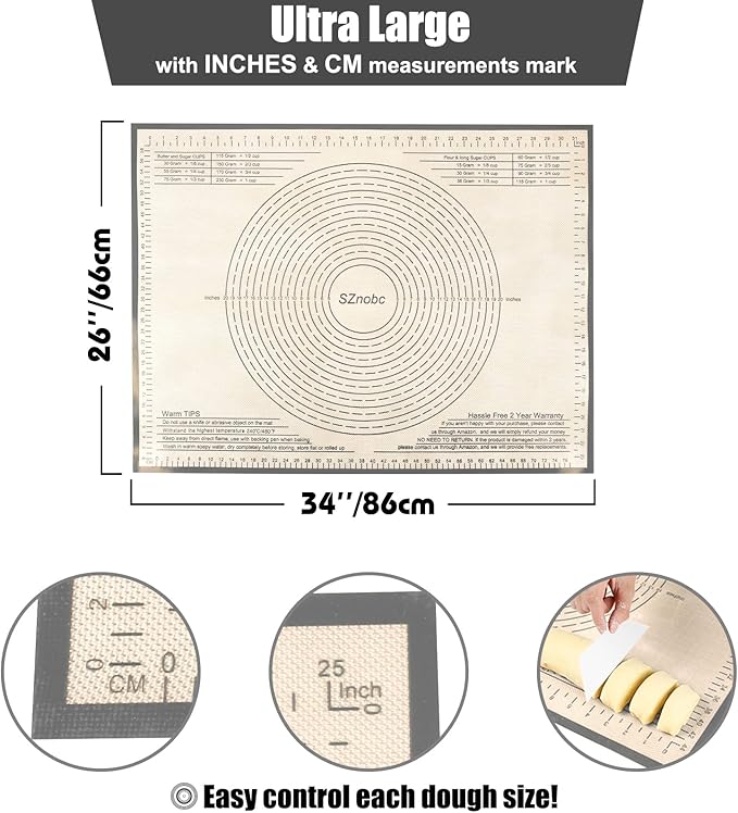 Silicone Pastry Mat 34X26 inch Baking Mat for Rolling Dough