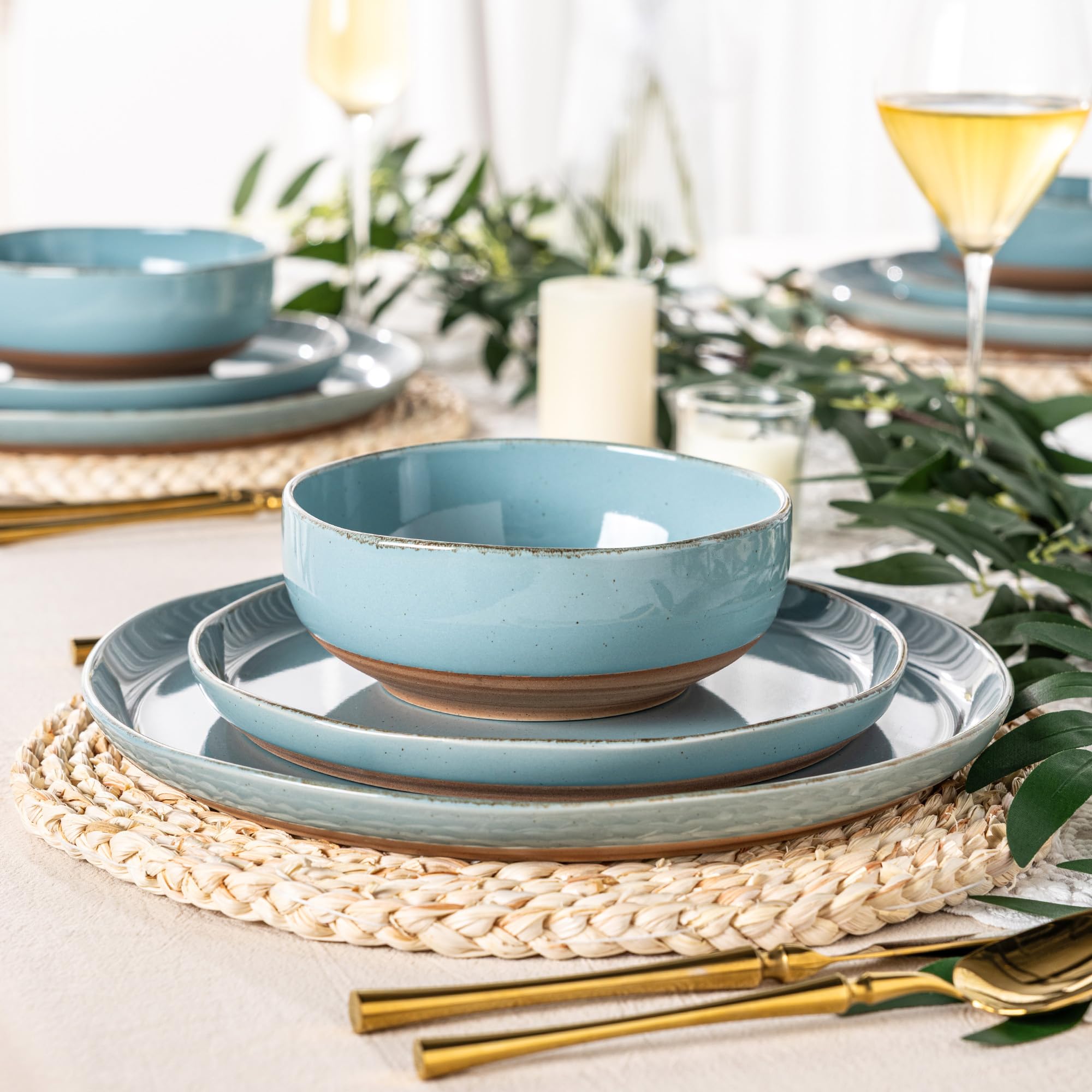 AmorArc Dinnerware Sets for 4, 12 Pieces Ceramic Plates and Bowls Set