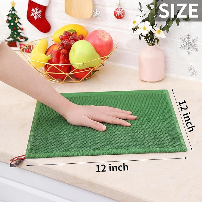 Homaxy 100% Cotton Waffle Weave Kitchen Dish Cloths 12-Pack, Grass Green