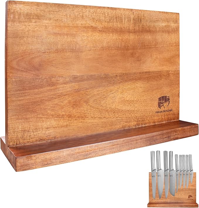 FULLHI Kitchen Magnetic Knife Block Holder Magnetic Strip Natural Wood