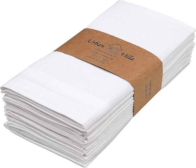 Urban Villa White Cloth Dinner Napkins 100% Cotton (Set of 12) 18x18 Inches