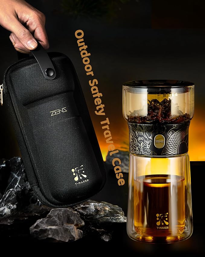 ZENS Glass Infuser Teapot, Cool One Touch Tea Maker For Loose Tea, Dragon