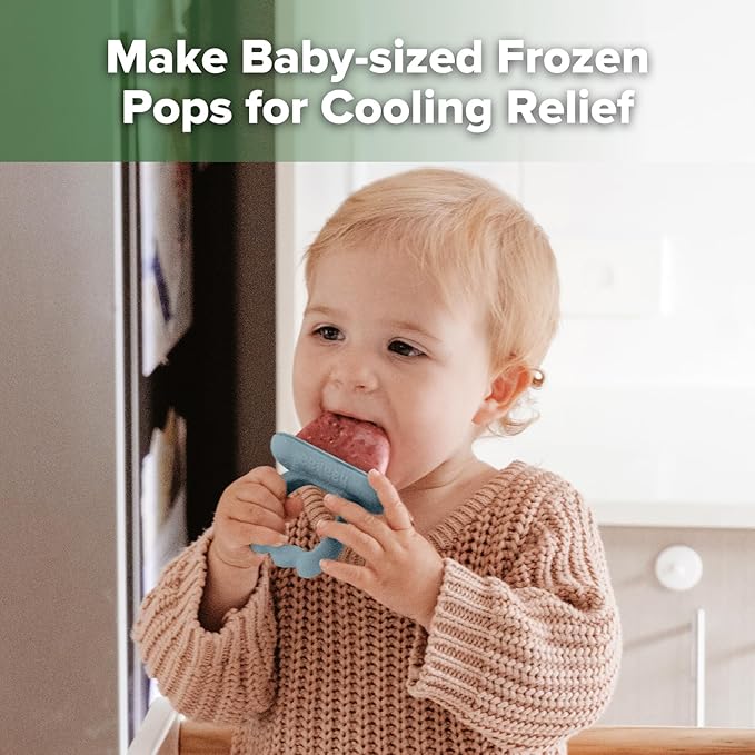 Haakaa Breastmilk Popsicle Molds Baby Teething Relief, Frozen Breast Milk & Puree Teether Popsicle Maker, Ice Pop Molds for Infant 6m+, BPA Free Silicone (Sky Blue + Mustard)