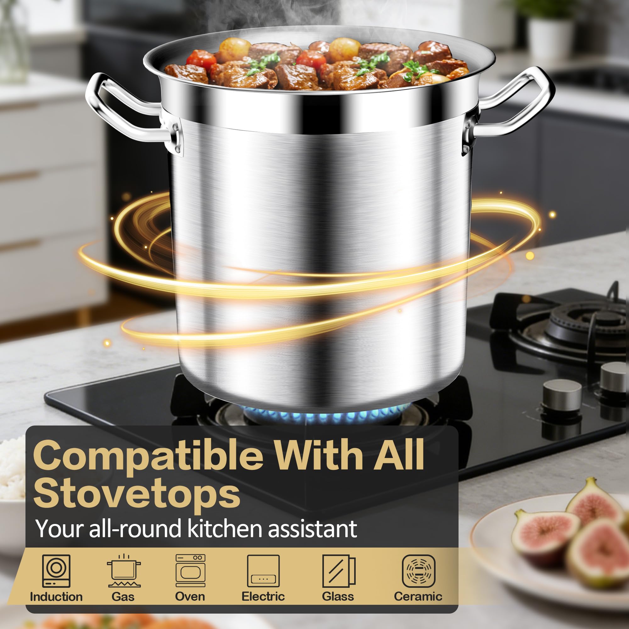 Stainless Steel Stock Pot，20QT Large Stock Pot with Lid for Boiling Cooking Soup Stew Canning, Heavy Duty Tri-Ply Bottom for Boiling Cooking Soup Stew Canning Cooking Pots, Cookware Sauce Pots