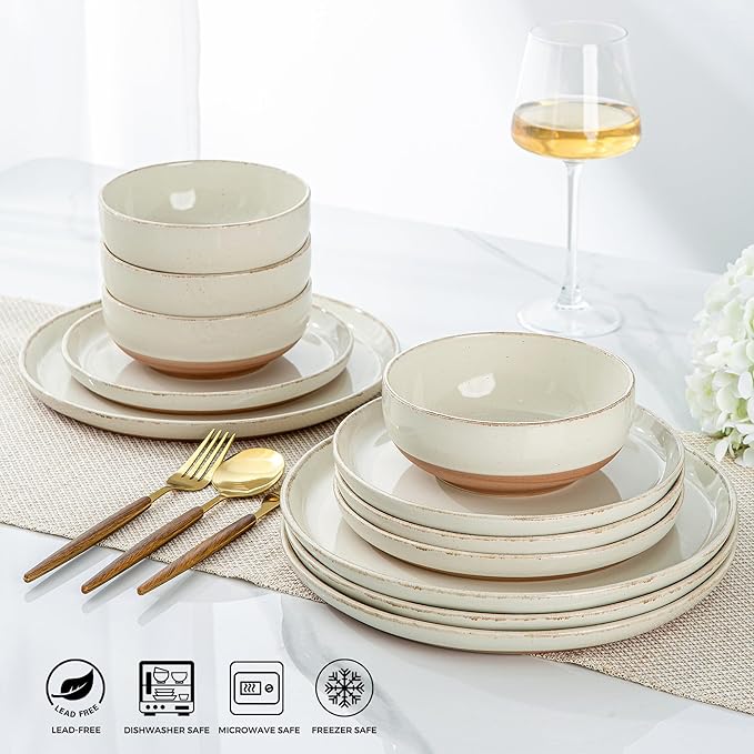 AmorArc Dinnerware Sets for 4, 12 Pieces Ceramic Plates and Bowls Set