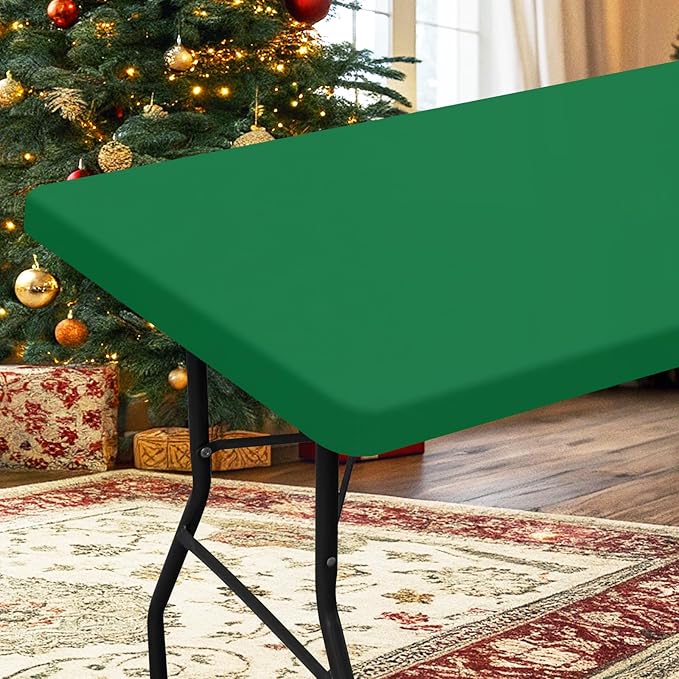 homing Rectangle Table Cloth Cover, Water-Resistant Polyester Elastic Fitted Tablecloth, Fits for 5 Foot Folding Tables, Washable Table Protector for Picnic, Camping, Outdoor (Hunter Green, 30" x 60")