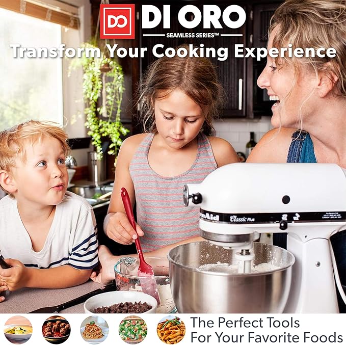 DI ORO Silicone Cooking Spoons - Solid & Slotted Set, 2-Pc Red