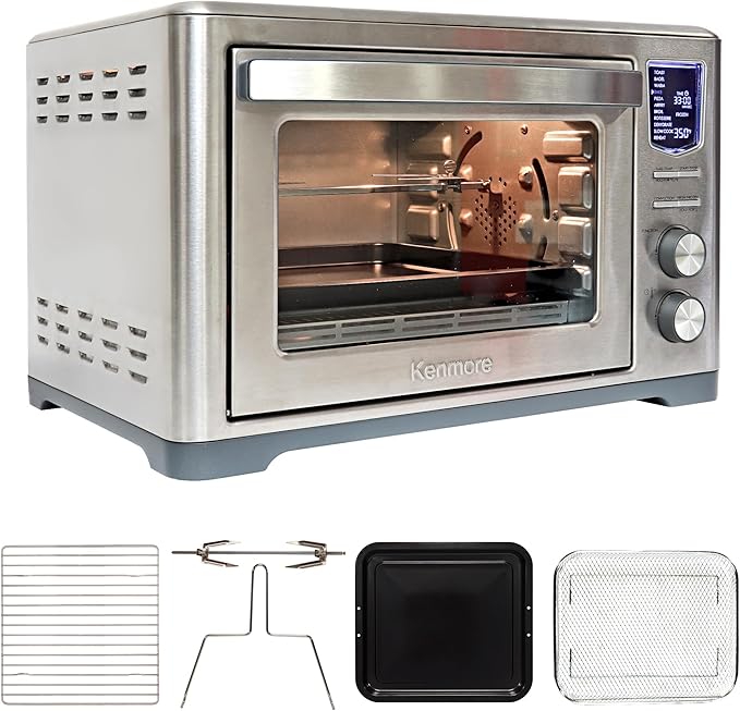 Kenmore Digital 11-In-1 Air Fryer Toaster Oven Combo 25 Qt Convection Rotisserie Dehydrator Bake Broil 1800 Watts 80°-450°F Temp Controls Top & Bottom Heater Adjustments Stainless Steel Large Capacity