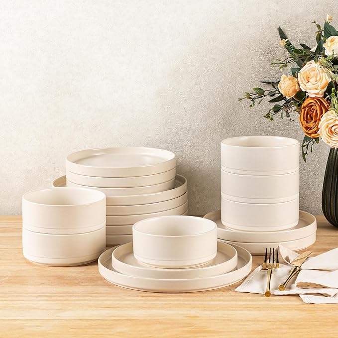 TheTerra Ceramic Dinnerware Set for 6, 18-Piece Plates and Bowls Set