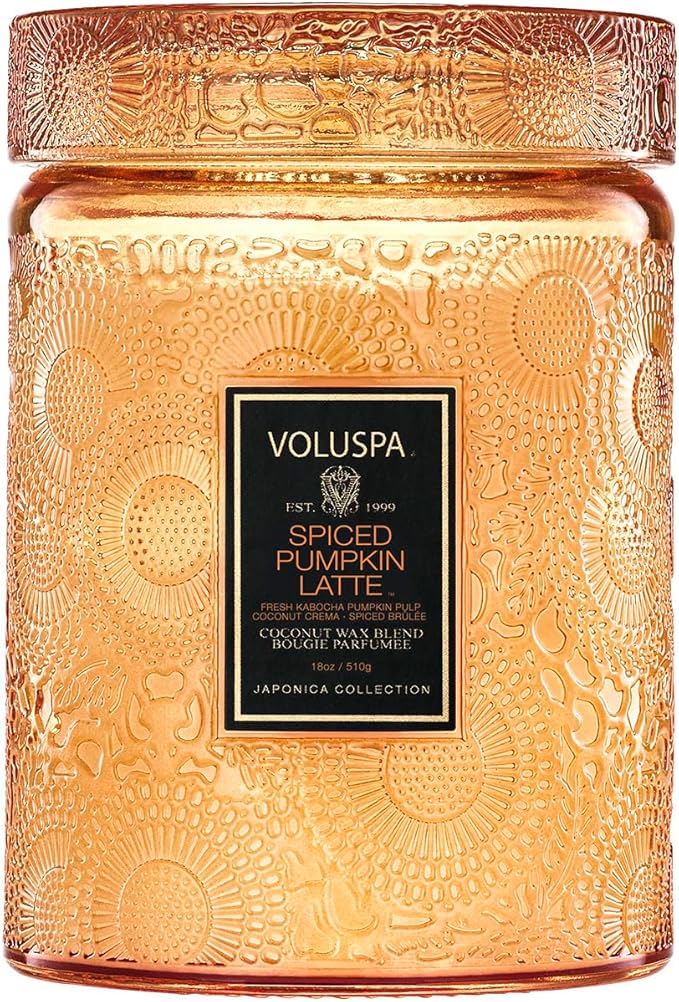 Voluspa Spiced Pumpkin Latte Large Scented Candle Jar 18 Oz, 100 Hr Burn