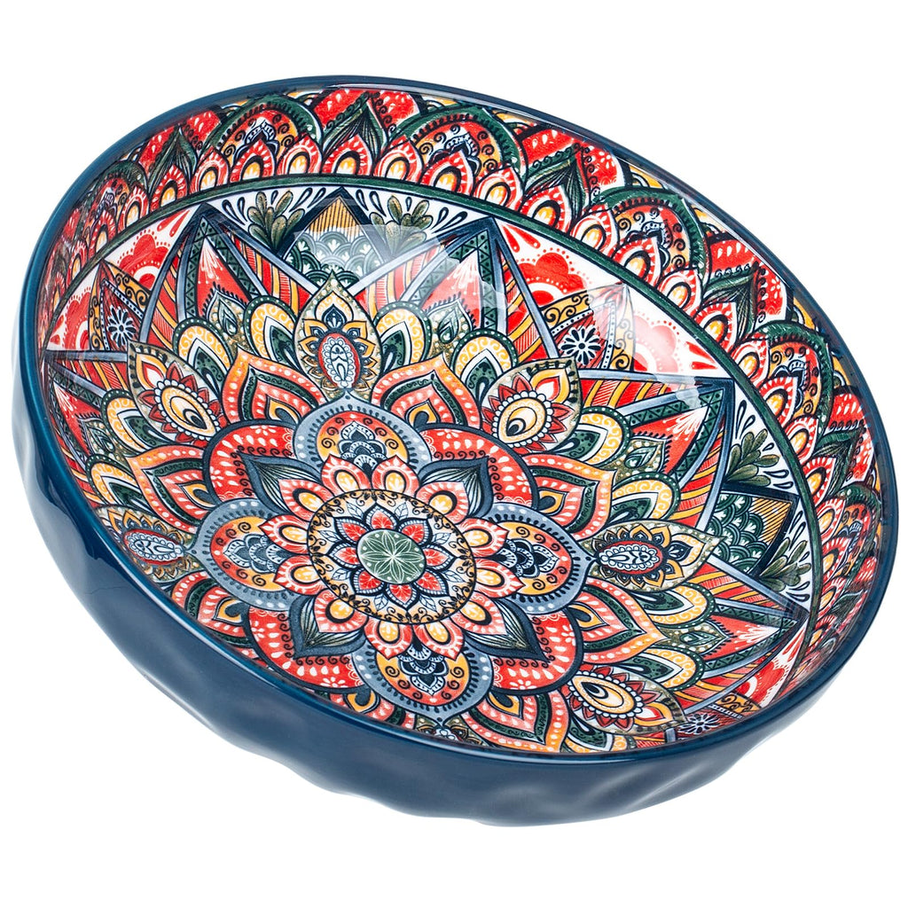 Ronanemon 75 Oz Serving Bowls,Bohemian Style Large Porcelain Dishes for Entertaining Parties,Big Bowls for Eating Soup, Salad, Pasta, Fruit, Chips, 10.3 Inch Diameter (blue)