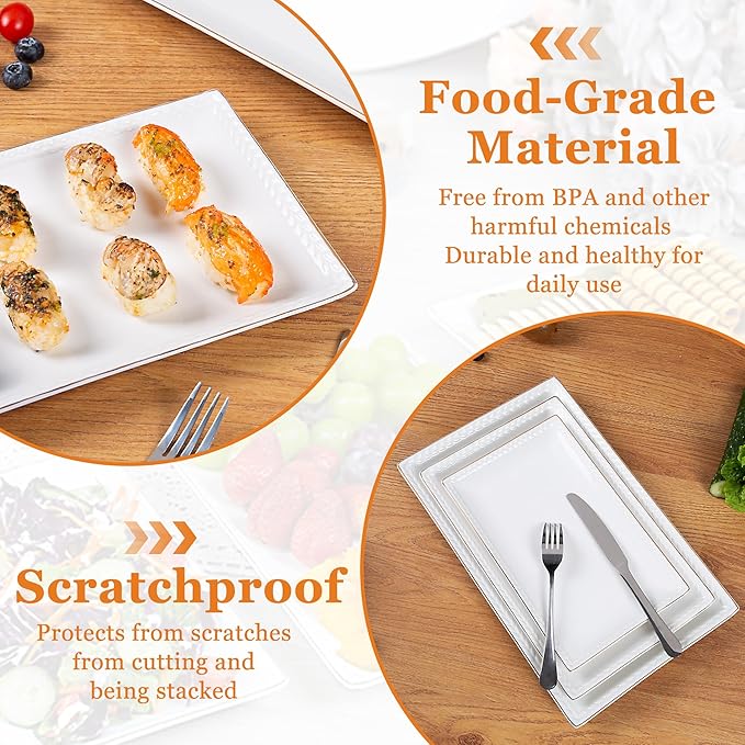 Kassel Ceramic Serving Platter Set | 14”/12”/10” Rectangular Serving Trays for Entertaining at Parties and Weddings | Oven Safe Large Serving Trays for Tacos, Steak, and Cake