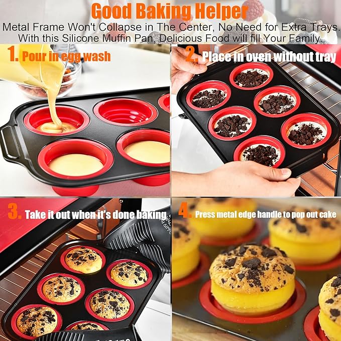 YiYeraio Muffin Pan, 6-Cup Nonstick Silicone Muffin Pans for Baking, Food-Grade Cupcake Pan for Oven, Microwave, Dishwasher Safe, BPA-Free Silicone Baking Mold for Muffins, Cupcakes, Egg Muffins