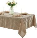 Newbridge Barcelona Luxury Damask Fabric Tablecloth, 52” Wide x 52” Square, Golden Beige, 100% Polyester, No Iron, Soil Resistant Dining Room, Party and Banquet Table Cover