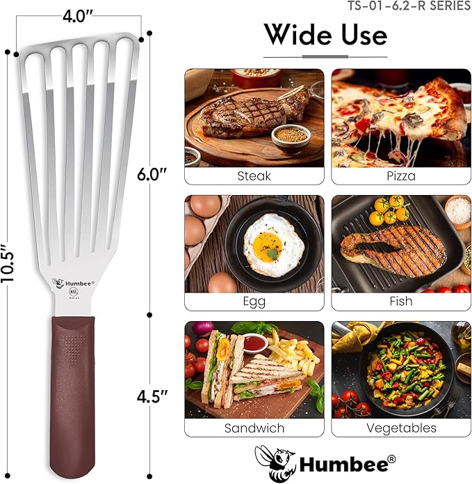 HUMBEE 6 Inches Fish Turner, Slotted Fish Spatula Dishwasher Safe NSF, Shovel Brown