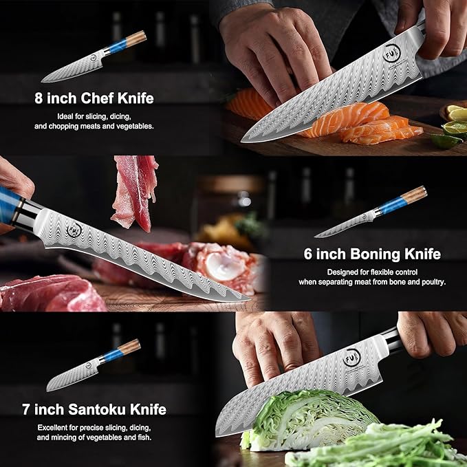 Fukep 5 Piece Damascus Knife Set, Japanese VG10 Steel Kitchen Knives