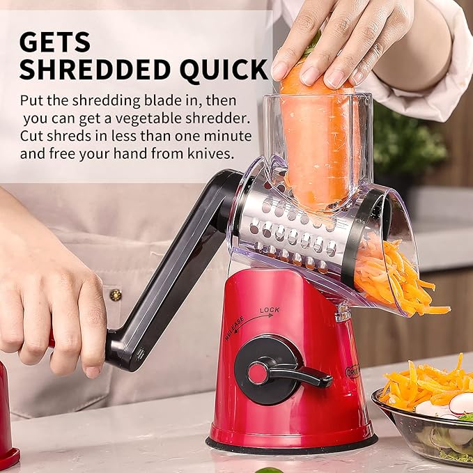Geedel Rotary Cheese Grater Hand Crank, Cheese Shredder Mandoline Slicer
