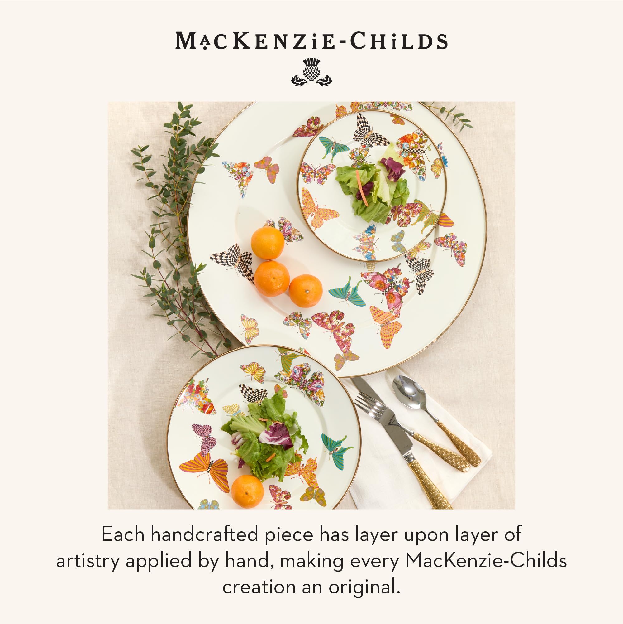 MACKENZIE-CHILDS Enamel Dessert Plate, Butterfly Garden