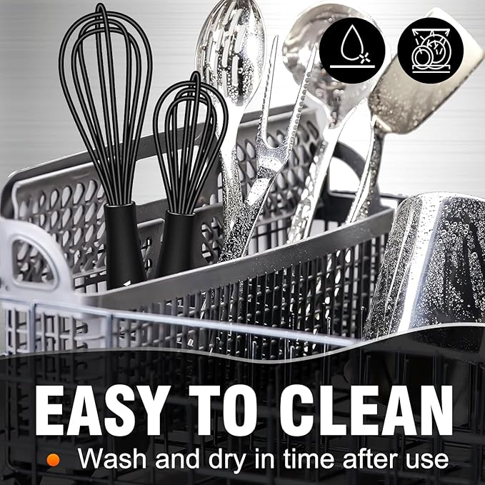 Walfos Whisk 5+7in Mini Whisk,Silicone Whisks Non Scratch Heat Resistant (480°F). Nice for stirring individual eggs and mixing small amounts of powder and sauce.Dishwasher Safe.Black