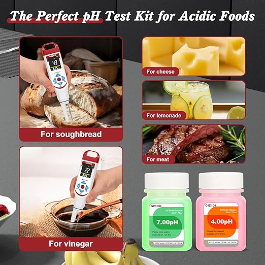 GIDIGI Food pH Meter with ATC, Spear Probe for Sourdough & Meat