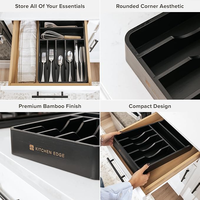 KitchenEdge Silverware & Utensil Organizer, Fixed 10.5 in, Black
