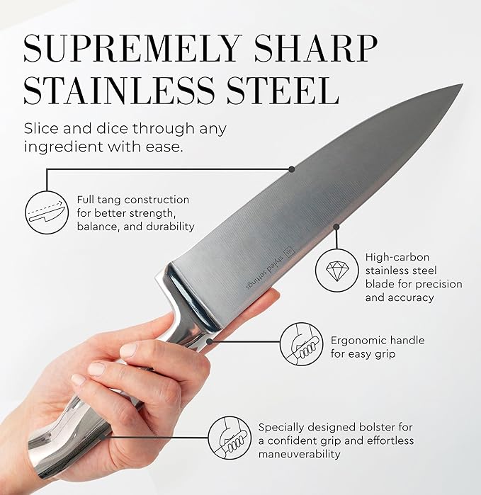 Styled Settings Stainless Steel Knife Set with Built In Sharpener, 14-Piece
