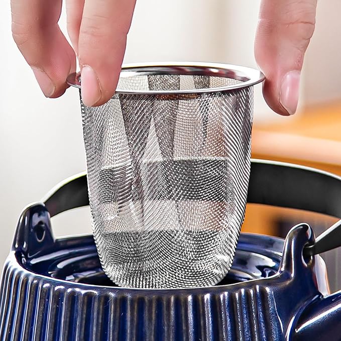 Yundu Ceramic Teapots for Tea, 1000ml/33.8oz Tea Pot with Infusers for Loose Tea, Striped Tea Pot with Removable Tea Infuser - Reactive Blue
