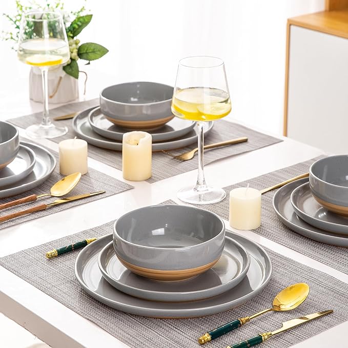 AmorArc Dinnerware Sets for 4, 12 Pieces Ceramic Plates and Bowls Set