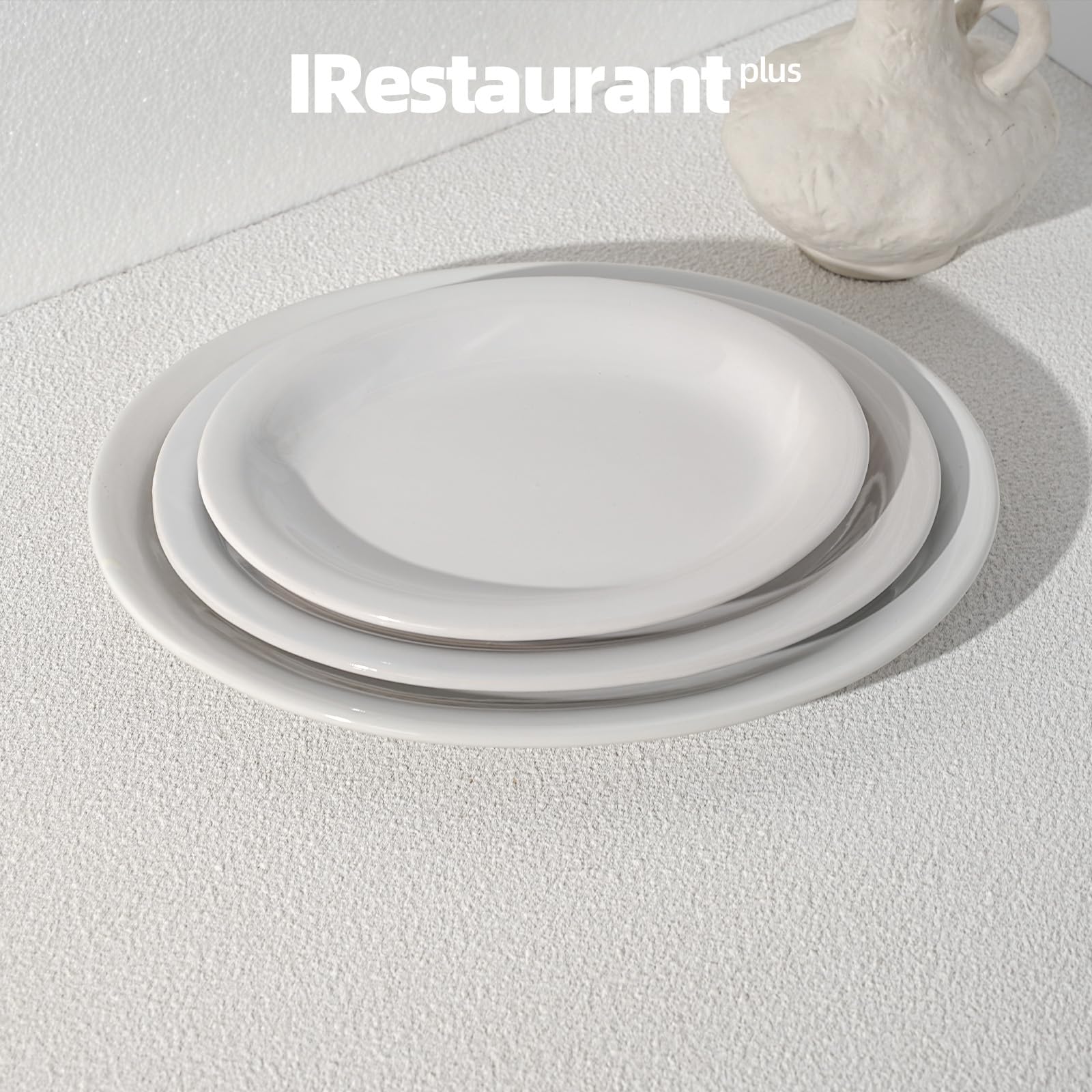 IRESTAURANT PLUS Stoneware Narrow Rim Commercial Grade Dinnerware,Bright White Oval Platter 11.5" x 8.5", Case of 12