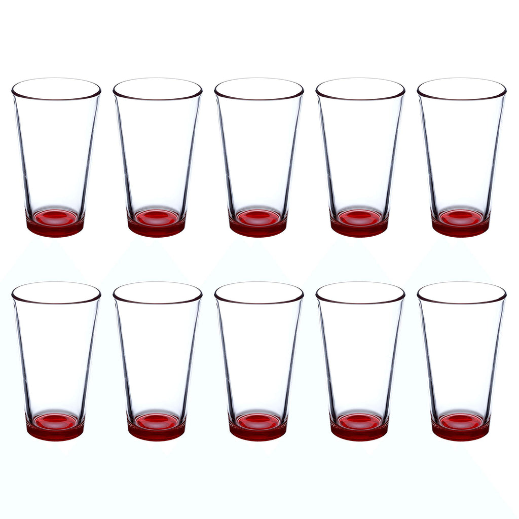 Libbey Pint Glass 16 oz. Set of 10, Bulk Pack - Beer Glasses, Heavy Duty Drinkware - Red