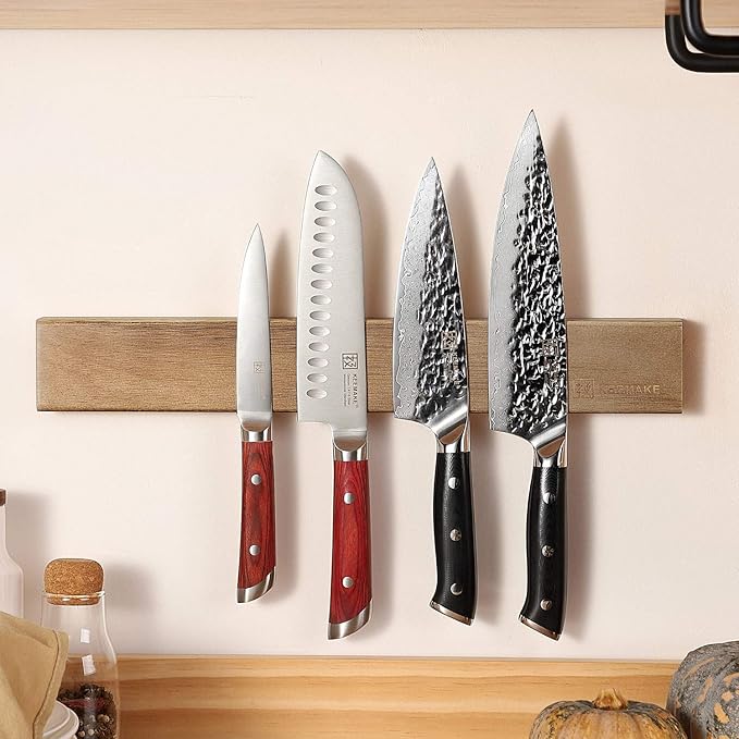 KEEMAKE Magnetic Knife Block with Acrylic Shield, Thickened Wood Kitchen Knife Holder Stand without Knives, Double Side Strong Magnets Knife Storage Organizer for Kitchen Counter top