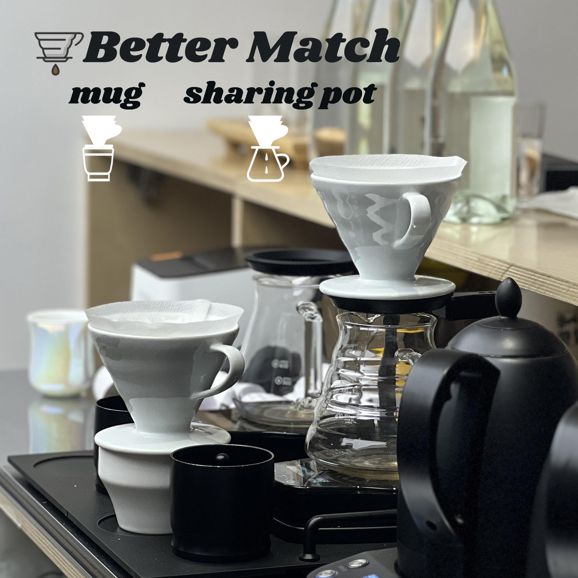 Wmazio Pour Over Coffee Dripper - Ceramic Pour Over Coffee Maker Cone, Porcelain Coffee Drip, Pour Over Single Cup, Manual Brew Maker for Home, Cafe, Office - 1-4Cup, V60 Size 02 (Black)