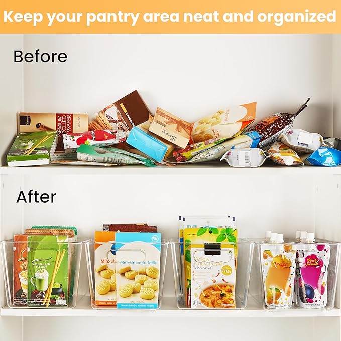 YIHONG 8 Pack Clear Storage Bins, Pantry Organizer Bins with Handle, Large