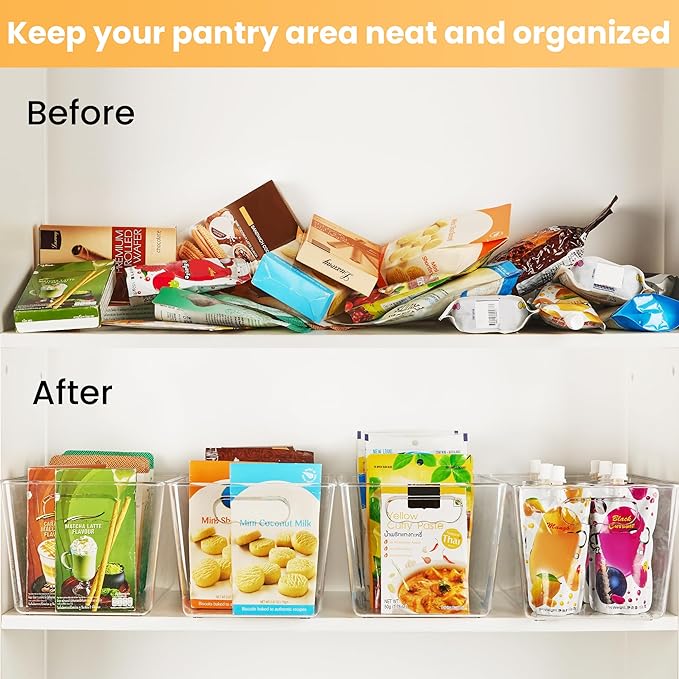 YIHONG 12 Pack Clear Storage Bins, Pantry Organizer Bins with Handle, Large