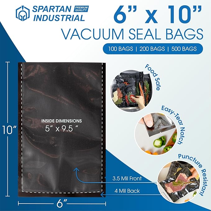 6" X 10" Vacuum Sealer Bags - 200 Count BPA-Free Food Storage Bags